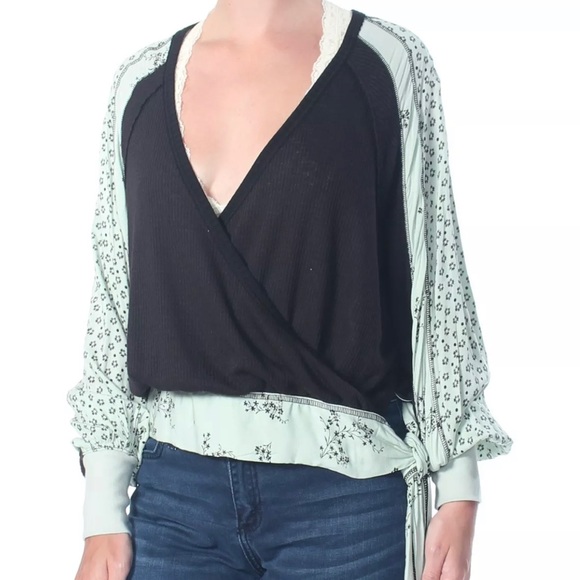Free People Tops - Free People Black Auxton Mixed Print Wrap Top